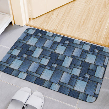 Blue Denim Patchwork Pattern Print Indoor Door Mat
