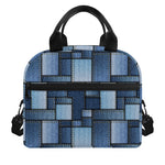 Blue Denim Patchwork Pattern Print Insulated Lunch Bag