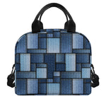 Blue Denim Patchwork Pattern Print Insulated Lunch Bag