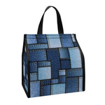Blue Denim Patchwork Pattern Print Insulated Lunch Tote