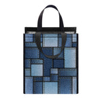 Blue Denim Patchwork Pattern Print Insulated Lunch Tote