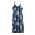 Blue Denim Patchwork Pattern Print Jersey Midi Cami Dress