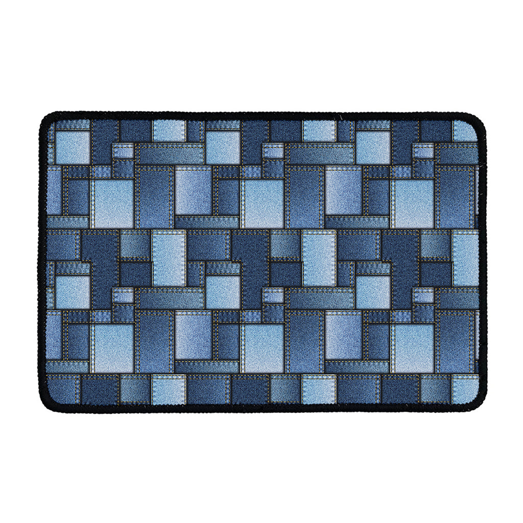 Blue Denim Patchwork Pattern Print Kitchen Mat