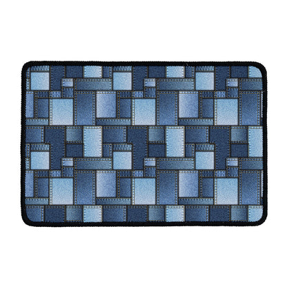 Blue Denim Patchwork Pattern Print Kitchen Mat
