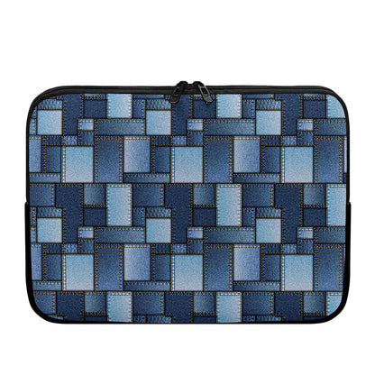 Blue Denim Patchwork Pattern Print Laptop Sleeve