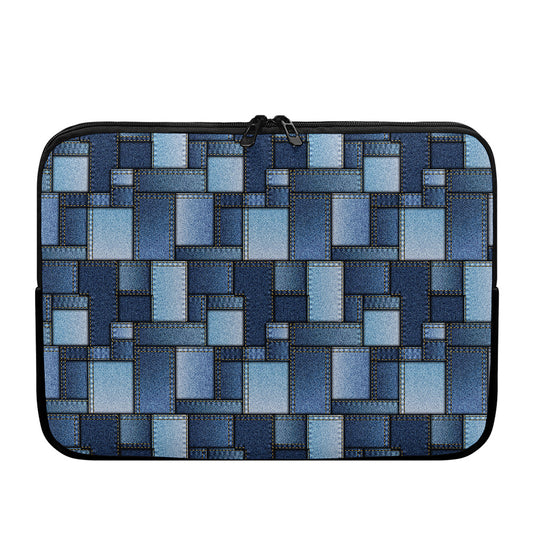 Blue Denim Patchwork Pattern Print Laptop Sleeve