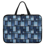 Blue Denim Patchwork Pattern Print Laptop Sleeve With Handle