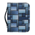 Blue Denim Patchwork Pattern Print Leather Bible Cover