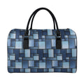 Blue Denim Patchwork Pattern Print Leather Duffel Bag