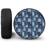 Blue Denim Patchwork Pattern Print Leather Spare Tire Cover