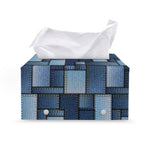 Blue Denim Patchwork Pattern Print Leather Tissue Box Cover