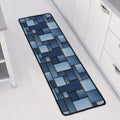 Blue Denim Patchwork Pattern Print Long Kitchen Mat