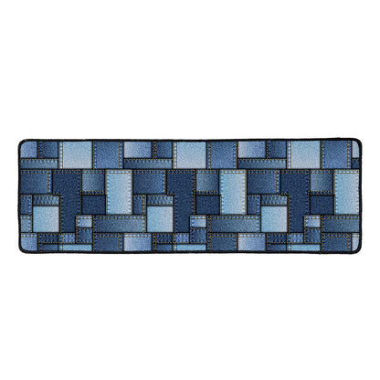 Blue Denim Patchwork Pattern Print Long Kitchen Mat