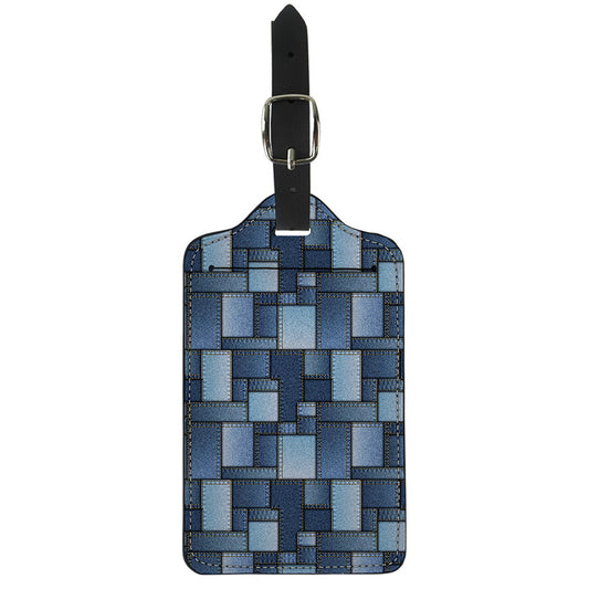 Blue Denim Patchwork Pattern Print Luggage Tag