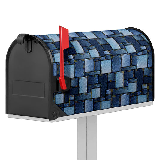 Blue Denim Patchwork Pattern Print Mailbox Cover