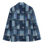 Blue Denim Patchwork Pattern Print Men's Blazer