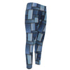 Blue Denim Patchwork Pattern Print Men's Compression Pants