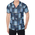 Blue Denim Patchwork Pattern Print Men's Shirt