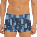 Blue Denim Patchwork Pattern Print Men's Short Boxer Briefs