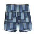 Blue Denim Patchwork Pattern Print Men's Athletic Shorts