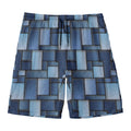Blue Denim Patchwork Pattern Print Men's Swim Trunks
