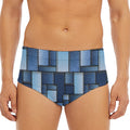 Blue Denim Patchwork Pattern Print Men's Triangle Swim Briefs