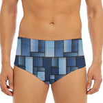 Blue Denim Patchwork Pattern Print Men's Triangle Swim Briefs
