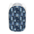 Blue Denim Patchwork Pattern Print Mesh Laundry Hamper