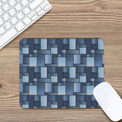 Blue Denim Patchwork Pattern Print Mouse Pad