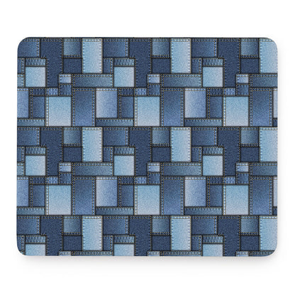 Blue Denim Patchwork Pattern Print Mouse Pad