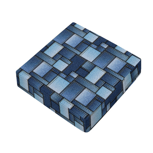 Blue Denim Patchwork Pattern Print Outdoor Seat Cushion Cover