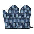 Blue Denim Patchwork Pattern Print Oven Mitts