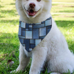Blue Denim Patchwork Pattern Print Over The Collar Dog Bandana