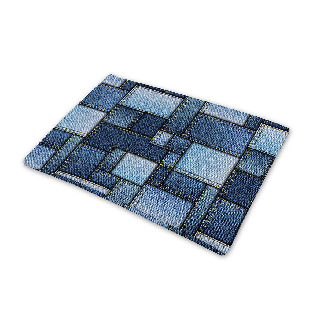 Blue Denim Patchwork Pattern Print Pet Cooling Mat Cover
