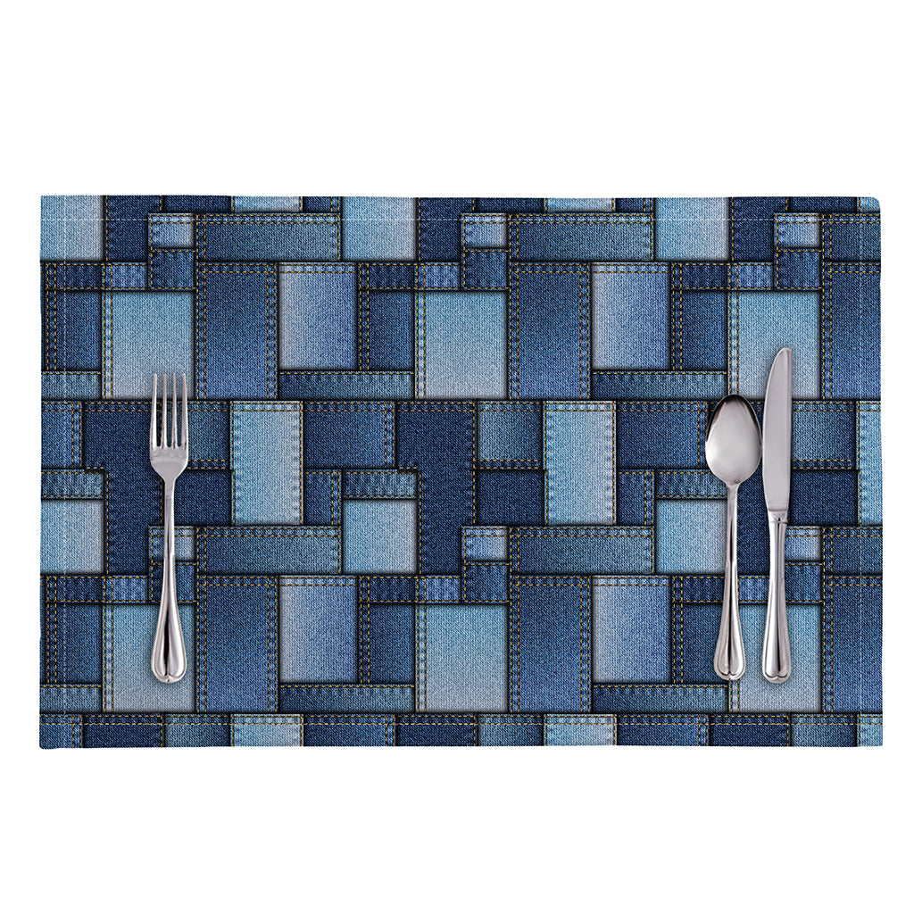Blue Denim Patchwork Pattern Print Placemat