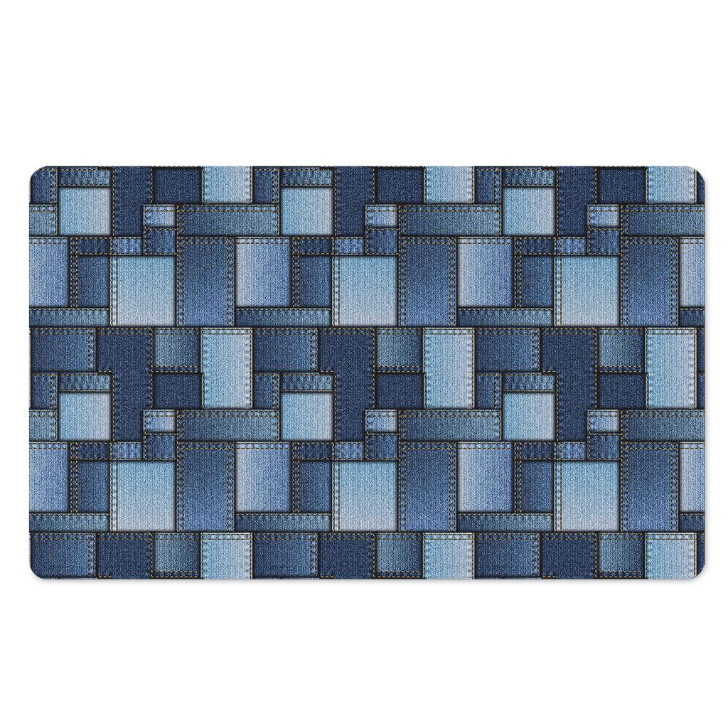 Blue Denim Patchwork Pattern Print Polyester Doormat