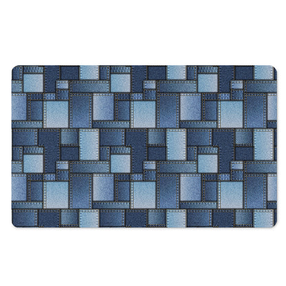 Blue Denim Patchwork Pattern Print Polyester Doormat