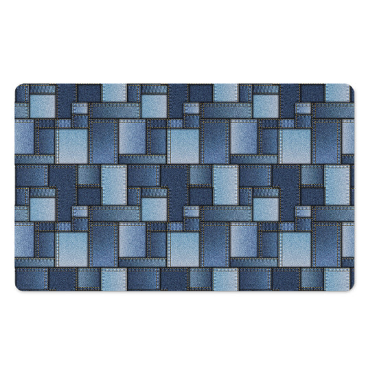 Blue Denim Patchwork Pattern Print Polyester Doormat