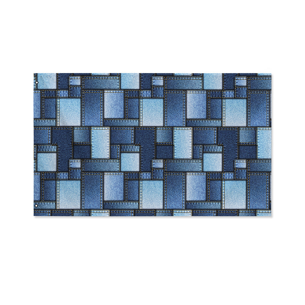 Blue Denim Patchwork Pattern Print Polyester Flag