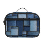 Blue Denim Patchwork Pattern Print Portable Lunch Bag