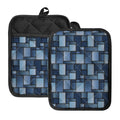 Blue Denim Patchwork Pattern Print Pot Holders With Pocket