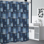 Blue Denim Patchwork Pattern Print Premium Shower Curtain