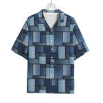 Blue Denim Patchwork Pattern Print Rayon Hawaiian Shirt