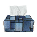 Blue Denim Patchwork Pattern Print Rectangle Tissue Box Cover