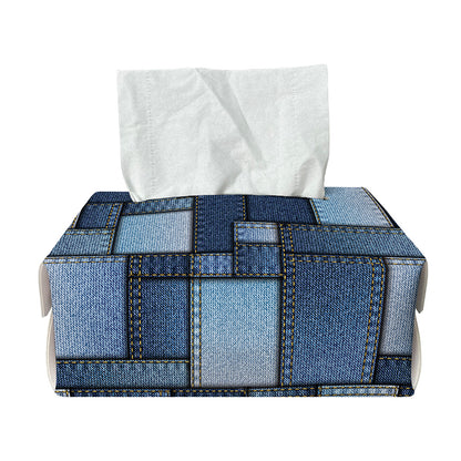 Blue Denim Patchwork Pattern Print Rectangle Tissue Box Cover
