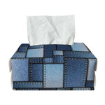 Blue Denim Patchwork Pattern Print Rectangle Tissue Box Cover