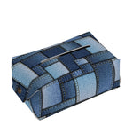 Blue Denim Patchwork Pattern Print Rectangle Tissue Box Cover