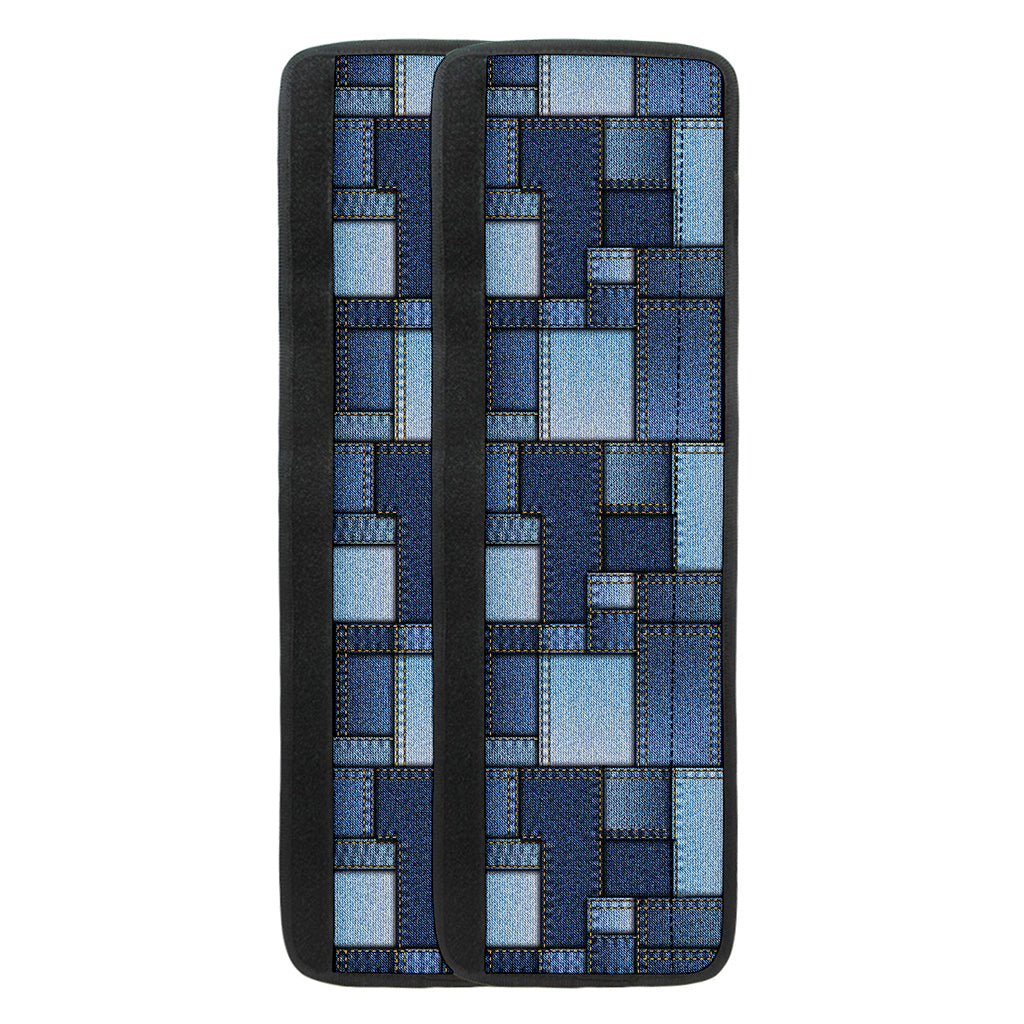 Blue Denim Patchwork Pattern Print Refrigerator Handle Covers