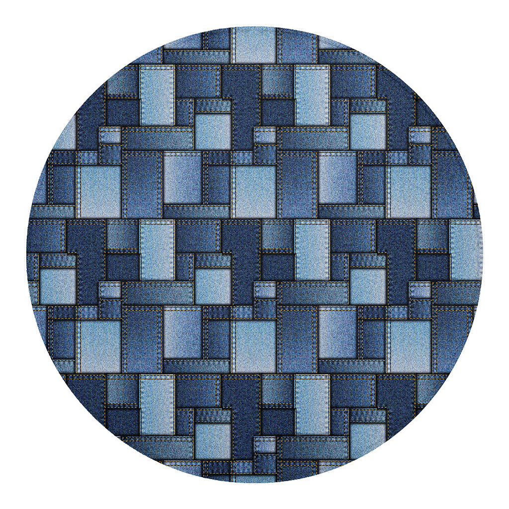 Blue Denim Patchwork Pattern Print Round Blanket