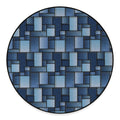 Blue Denim Patchwork Pattern Print Round Floor Mat